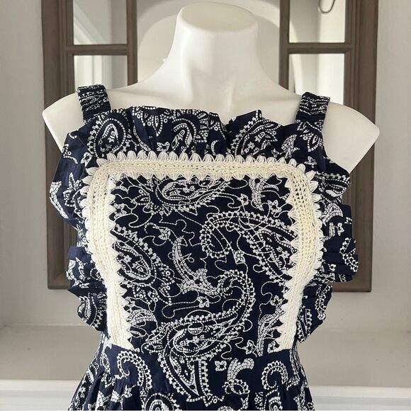 Sea New York Theodora Paisley Apron Midi Dress in Navy, NWT, Size 2 - Picture 10 of 15
